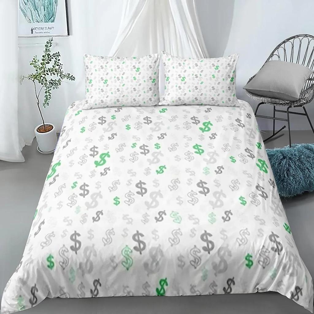 Dollar Duvet Cover Set, Art Blue Printing Money 3 Piece Bedding Set Queen/King/Full/Twin Size Quilt Cover for Boys Teens Girls