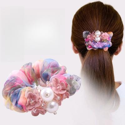 Perlseiden-Garn Haargummi Elastische Haarbänder Bedruckter Kopfschmuck Blume Pferdeschwanz Einfach und Elegant Haaraccessoires