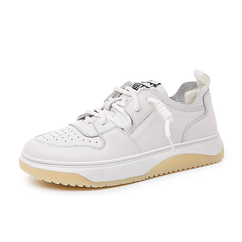 First Layer Cowhide White Shoes Women's 2025 Spring New Single Shoes Women's Big Head Flat Baseplate Shoes Genuine Leather Women's Shoes