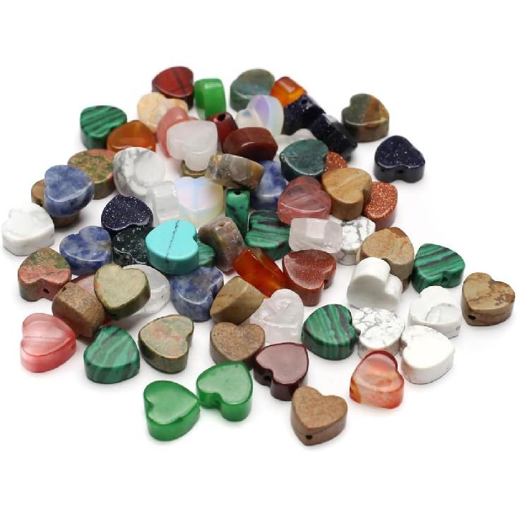 40 Pcs Healing Loose Beads Flat Heart Shape Natural Necklace Stone Pendants Crystal for Jewelry Making DIY Craft