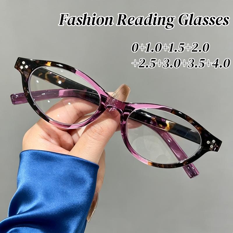 Stylish Women's Cat Eye Reading Glasses Men Classic Retro Far Sight Eyeglasses Flora Printed Ultralight Oval Frame Presbyopia