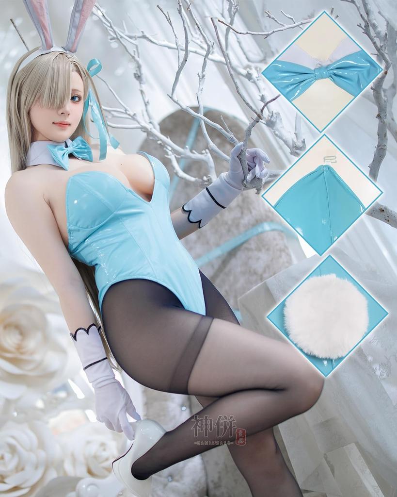 Ichinose Asuna Cosplay Bunny Suit with Bunny Ears from Zero One Blue Full Set for Adults [Excellent Quality] Archive, (Size M)