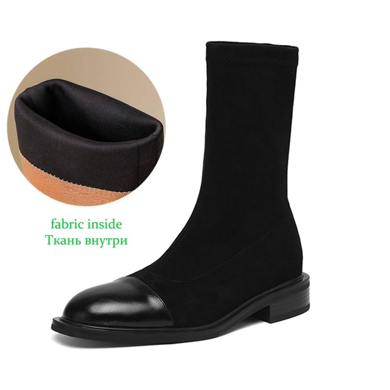 Krazing Po Microfiber Flock Winter Round Toe Size 33 Chelsea Boots Size 43 Zipper High Quality Low Heels Ankle Boots