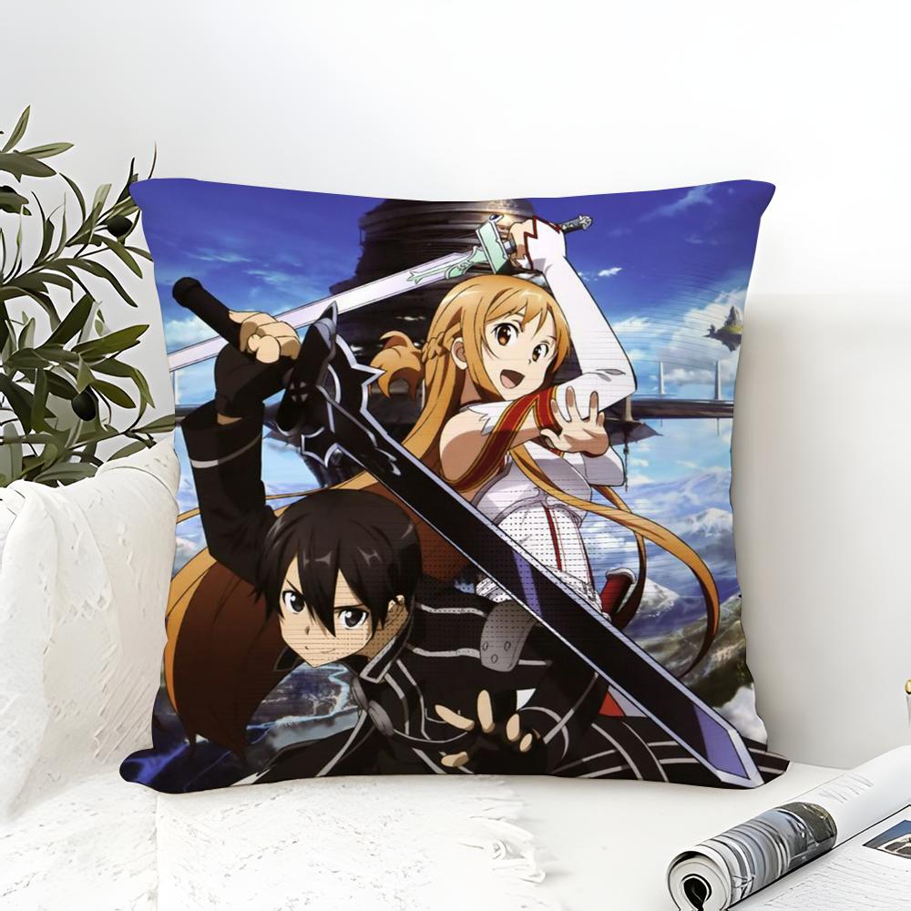 SSword Art OOnline SAO Pillow Case Cotton Linen Fabric Square Zipper Pillowcase Home Decorative Living Room