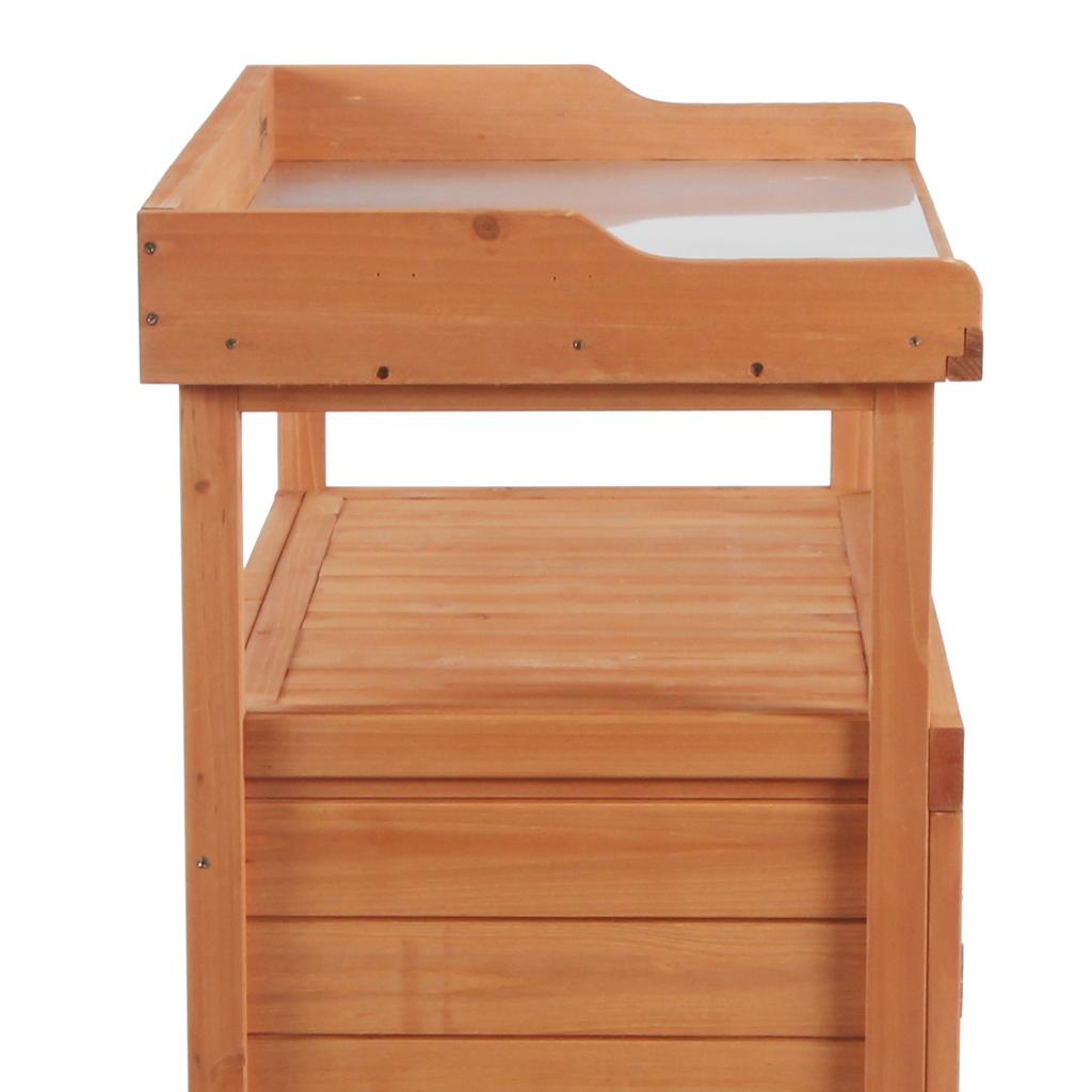 Multi-function Potting Bench Table W/ Storage Cabinet and Galvanized Table Top, Wooden Planting Workstation, 98cm X 47cm X 105cm