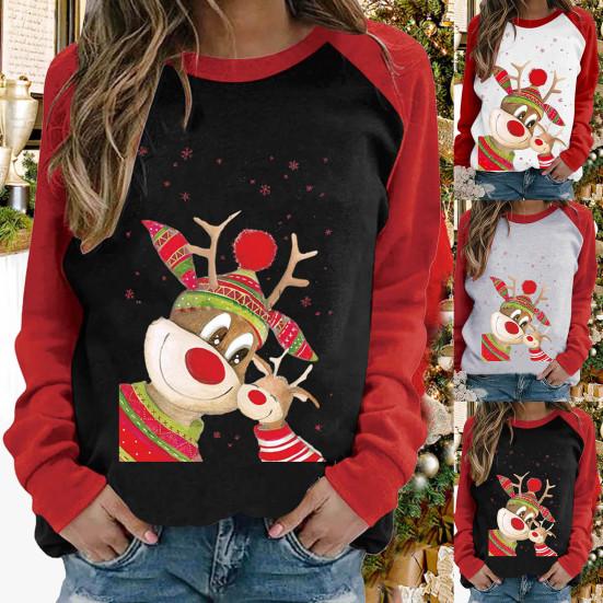 Chemisier femme noël cerf couleur bloc automne dessin animé cerf manches longues
