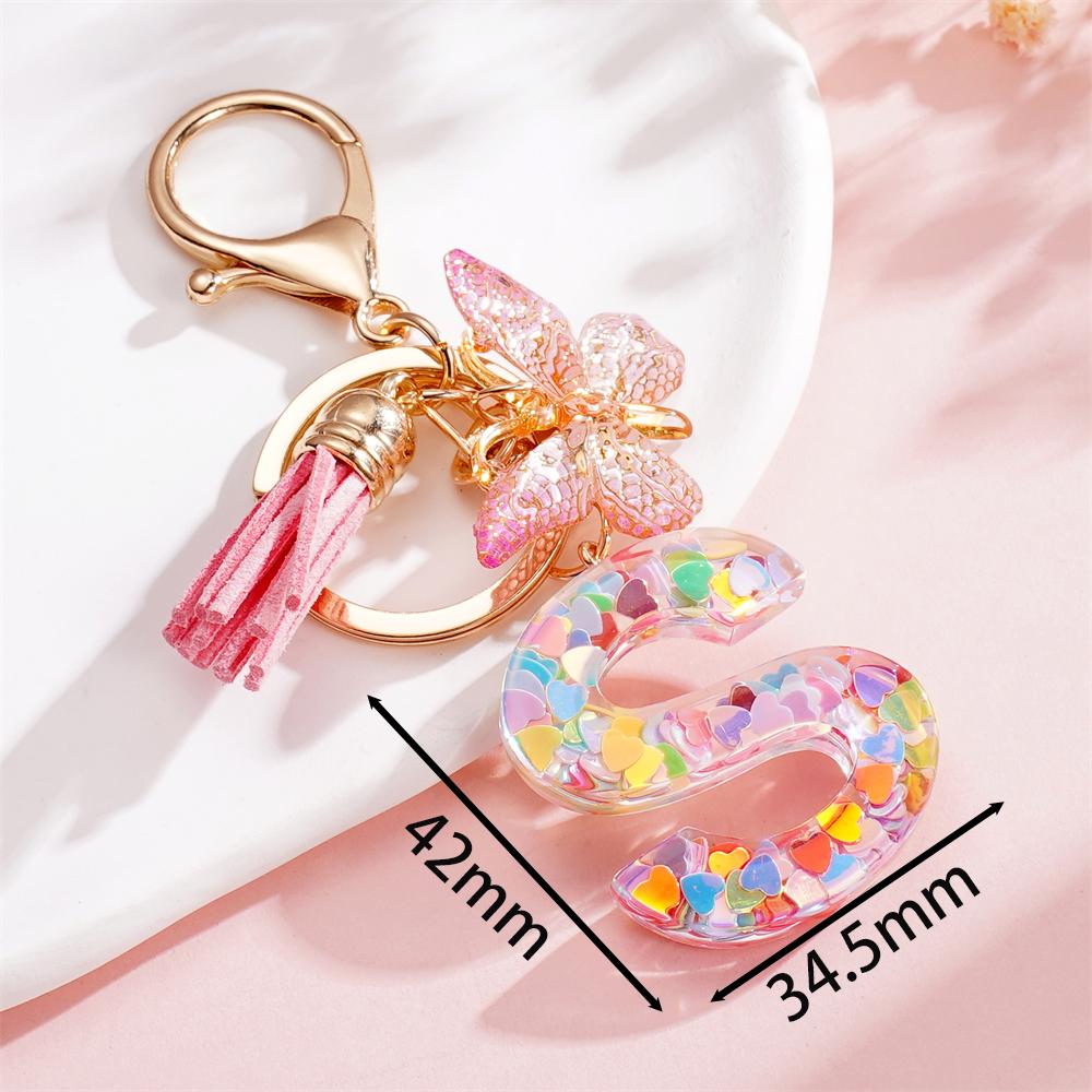 Fashion DIY A-Z Letters Keychain Metal Holder Pendent Key Chain With Butterfly Women Car Key Ring Simple Letter Key Party Gift