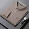 New Men'S Business Casual Long Sleeved Shirt With Badge Solid Color Polo Shirt Fashionable Breathable Comfortable Versatile Top