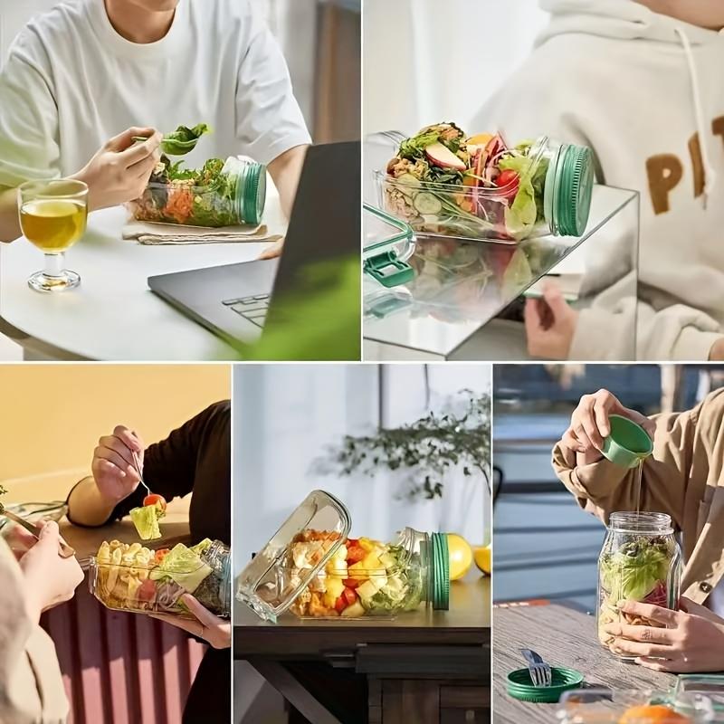 1 ud. herramienta de almacenamiento para hacer ensaladas de apertura lateral, práctico recipiente para el almuerzo con caja para condimentos