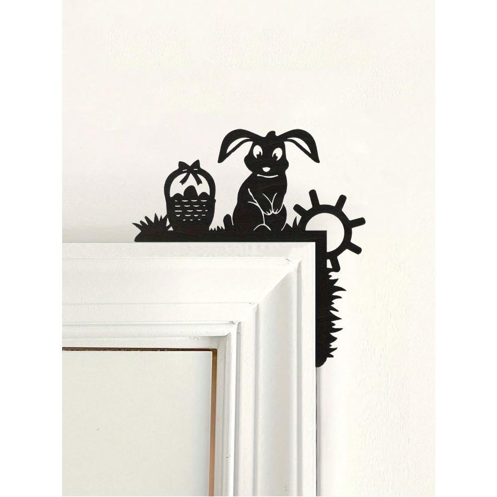 Easter Bunny On Bicycle Wooden Door Frame Decoration, Black - Suitable For Door And Window Corners, 5 Styles Available, 1 Pc