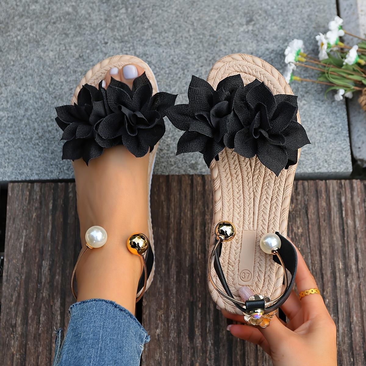 

Western Style Women S New Summer Pearl Flower Comfortable Non-Slip Casual Fashion Outdoor Lightweight Slippers, Women Shoes 43 чорний