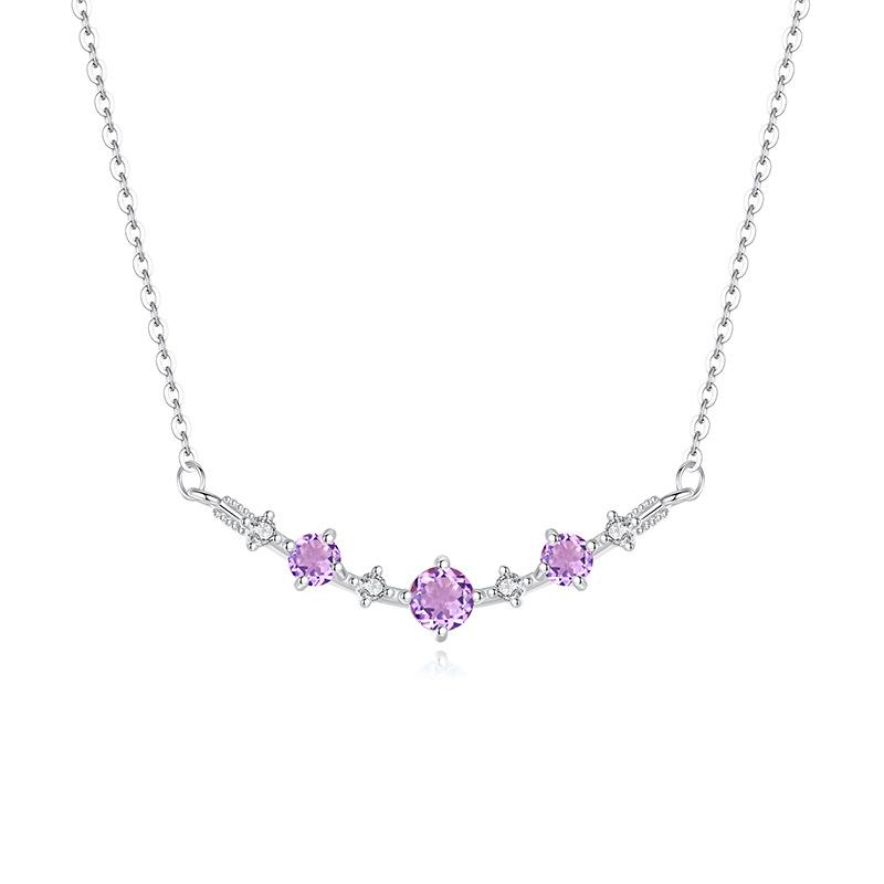 

New super flash natural crystal stone smiley face necklace s925 sterling silver jewelry simple high-end collarbone chain wholesale