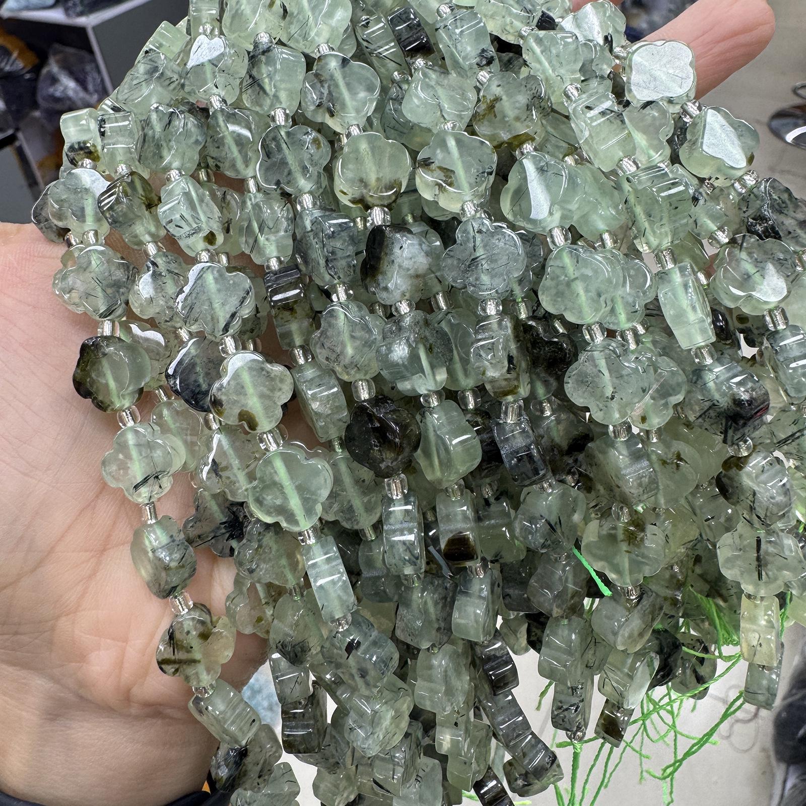 Green Grape Stone Four-Leaf Clover Beaded Strands for DIY Bracelets and Necklaces