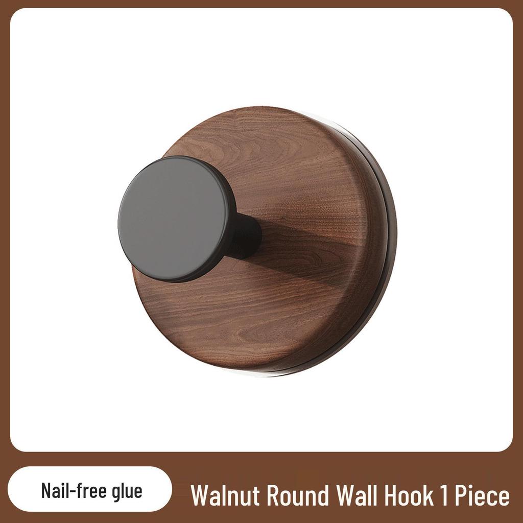 Solid Wood No-Drill Adhesive Wall Hook for Bathroom & Door, Clothes & Hat Storage