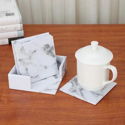 2024 Marble Coffee Cup Coaster Set with Coasters Holder Round PU Leather Tea Cup Pad Beverage Tableware Placemats for Bar