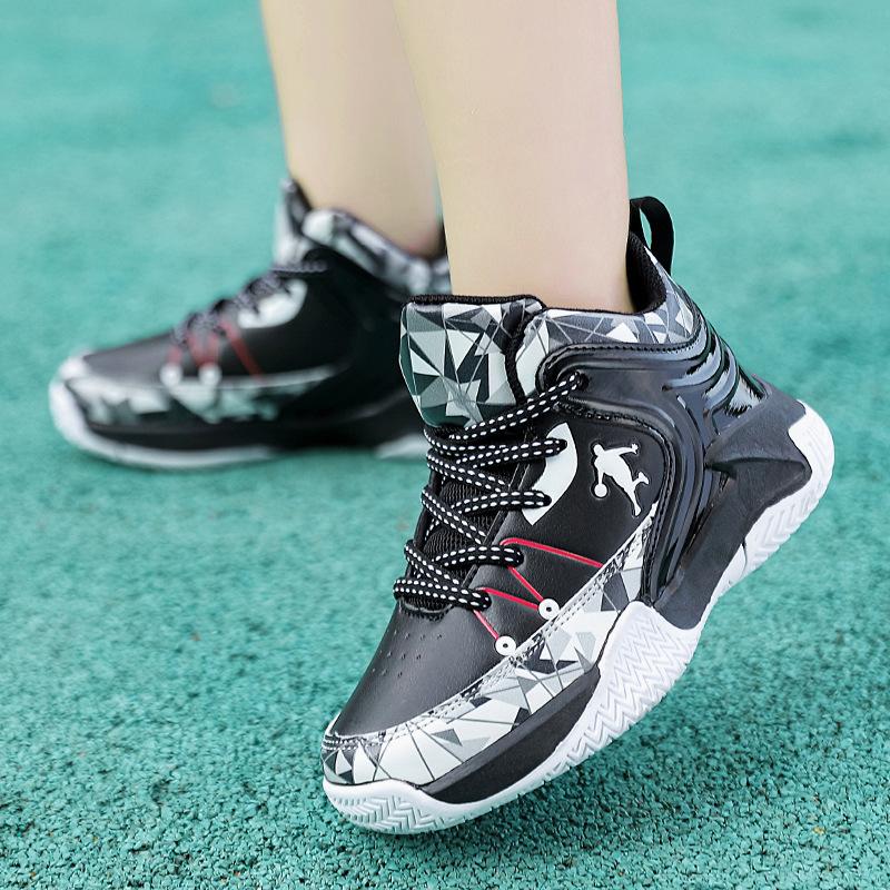 Children's waterproof basketball shoes classmates 2025 spring and autumn new sports shoes medium and large children's lace-up anti-skid friction has s