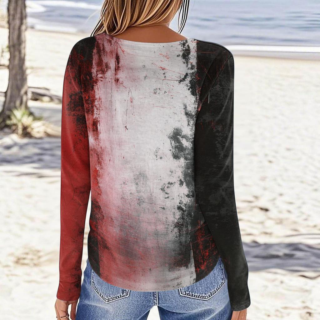 Women's Casual Long Sleeve Pullover Top Halloween Print Round Neck Shirt Lightweight Comfortable Fit for Daily Wear
