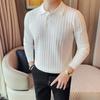 High Quality England Style Knit Polo Shirts Men Turn Down Collar Smart Casual Knitted Polos Autumn Mens Slim Fit Pullover Tops