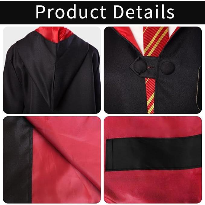 Kids Costume Gryffindor Robe Scarf Tie Glasses Magic Wand Set 10-12 Years 155cm Boys Girls Halloween Cosplay Outfit Premium