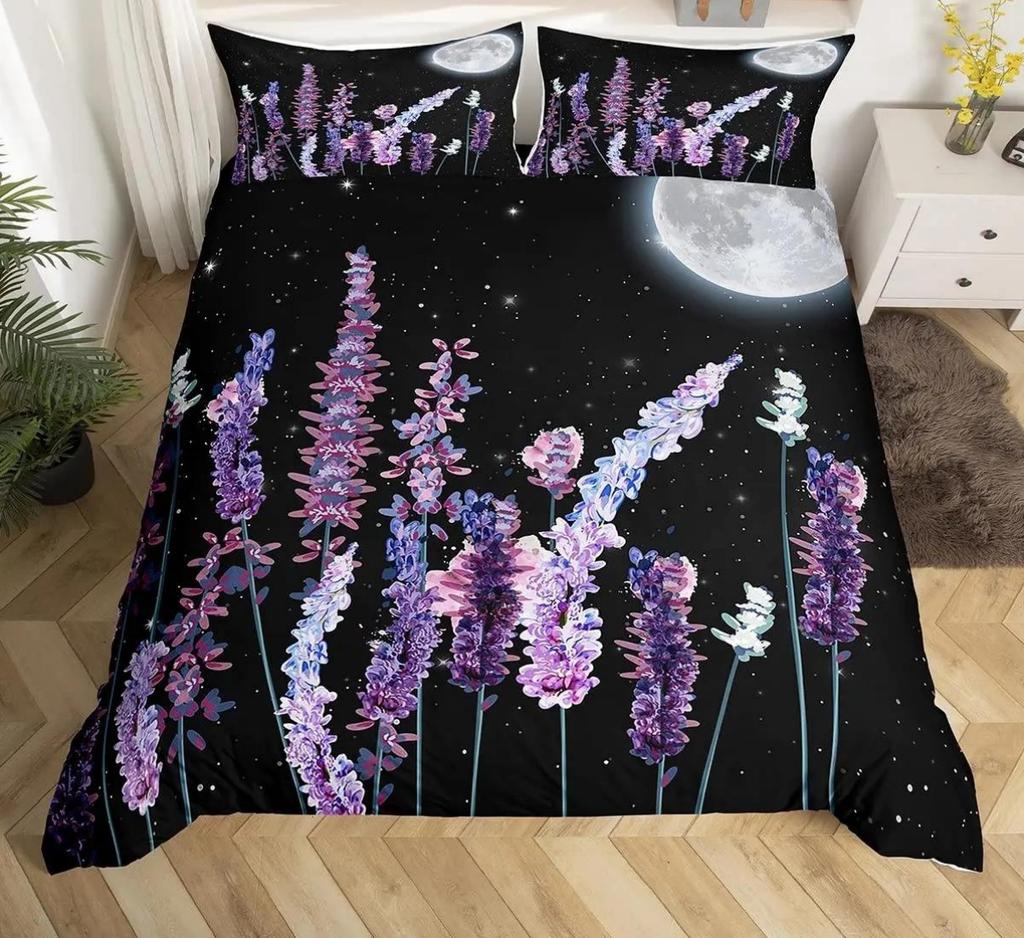 Lavender Duvet Cover Set King Size Purple Flowers Romantic Exquisite Bedding Set For Girls Women 3 Piece Set With 2 Pillowcases