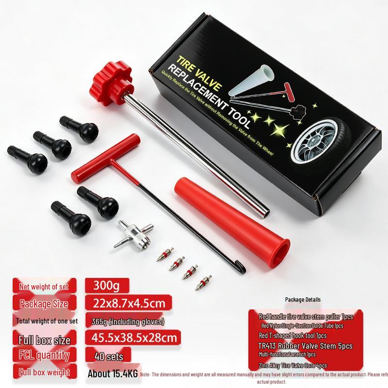 Tire Repair Tool Kit with Valve Core Installation and Tire Lever