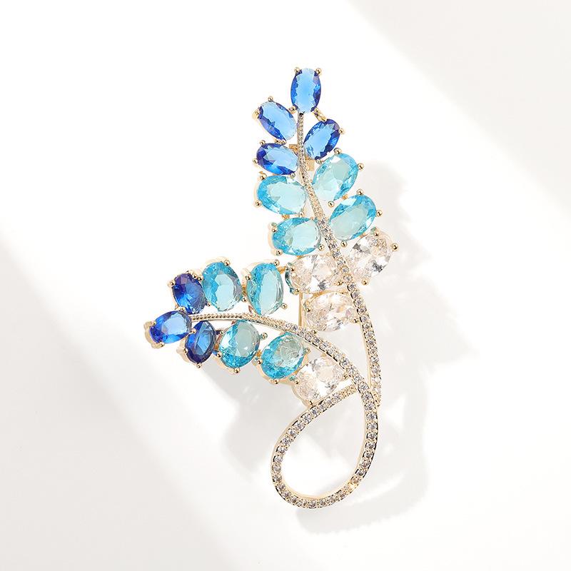 Bo Xin Yun Elegant Gradient Crystal Leaf  Zircon Wheat Ear Brooch