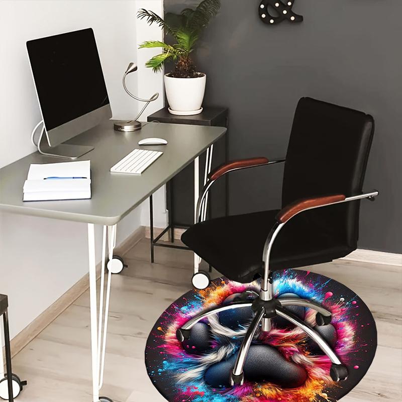 1pc Colorful Paw Print Round Carpet, Made of Polyester,Perfect for Decorating Office Chairs, Living Rooms,Vibrant Decorative Rug