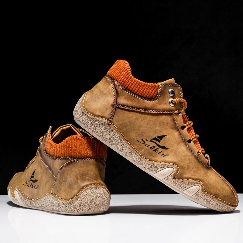 Pánské boty Ruční šití Dělená kožená obuv Pánské kotníkové boty mokasíny Pánské boty pro volný čas