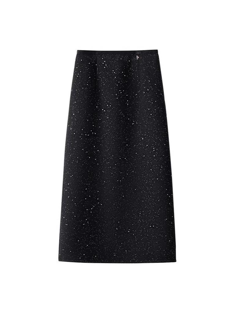 Luxe Black Sequin Midi Skirt - 2026 Spring Collection: Elegant, Slimming, Versatile, Hip-Hugging Straight Cut for Women