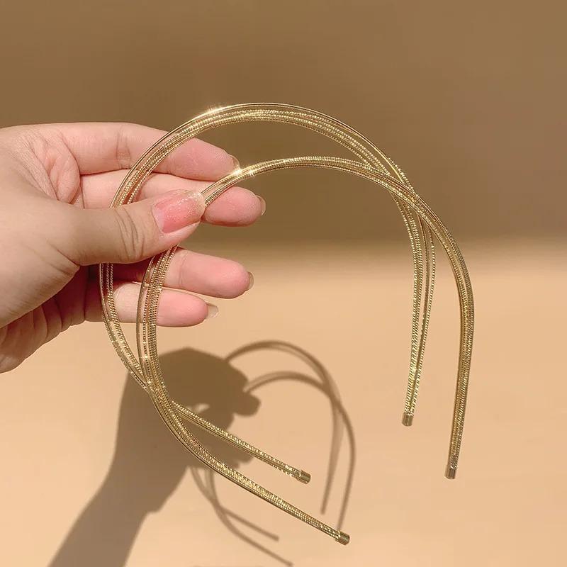 Vynikající Elegantní Čelenka Dámská Vícevrstvá Kovová Vlasová Obruč Módní Temperamentní Vlasová Páska Vlasové Doplňky Hladká Hlavová Obruč