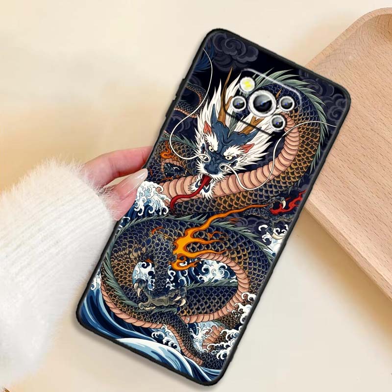 Fashion Dragon Illustration Phone Case For Xiaomi Mi Poco F3 F4 F5 F6 X3 X4 X5 X6 X7 M3 M4 M5 M6 M7 GT Pro 5G Black