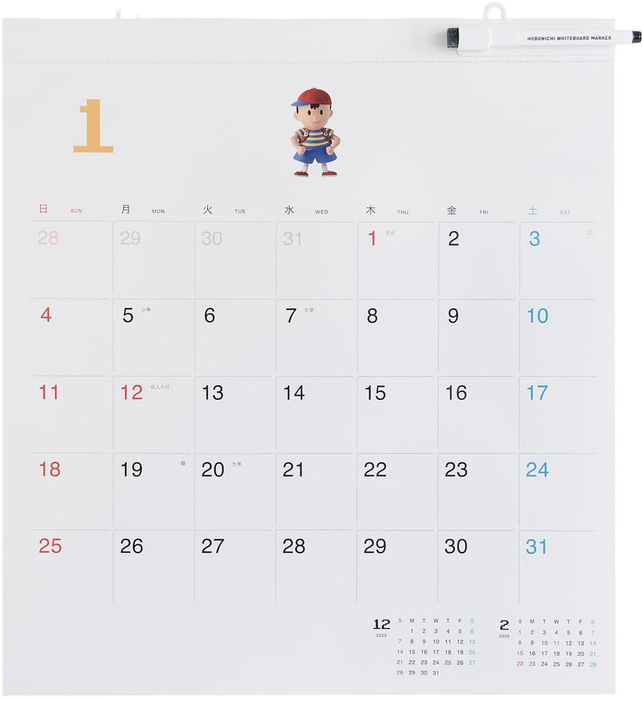Hobonichi Nástěnný kalendář s bílou tabulí 2026 Plná velikost (MATKA)