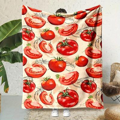 Tomato and Leaf Design Patterns Flannel Printed Blanket Suitable for All Seasons Suitable for Living Room Office Sofa and Travel