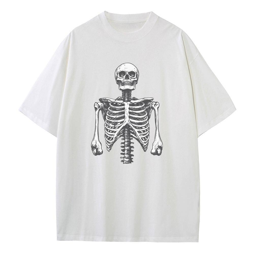Spring and Summer Loose T-shirt Pure Cotton Unisex Top Skull Torso Graphic T-shirt Printed Men's and Women's Versatile Top