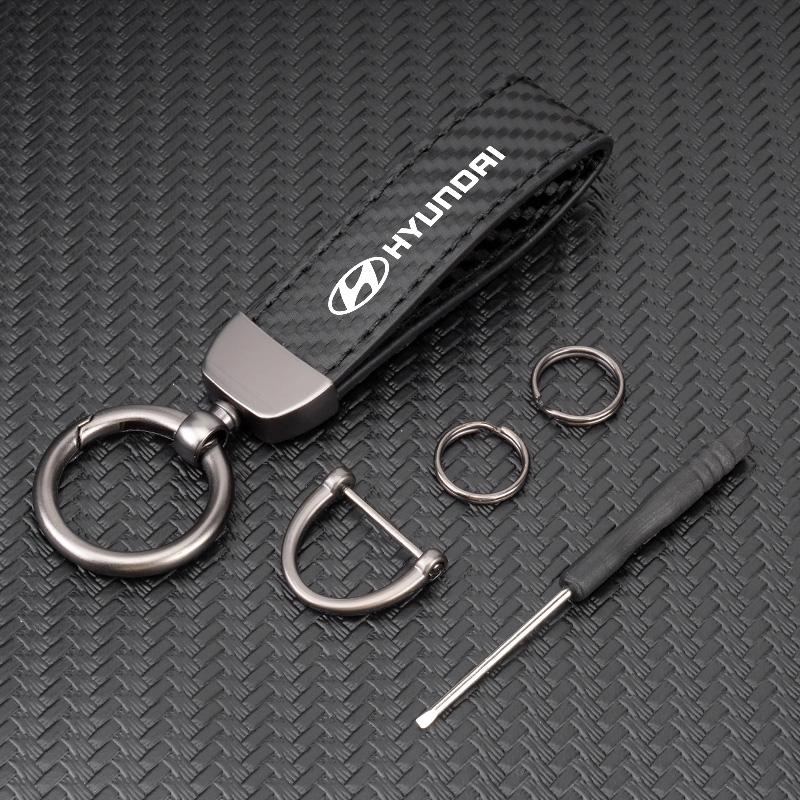 Auto Kohlefaser Leder Zinklegierung Schlüsselanhänger Mikrofaser Schlüsselanhänger für Hyundai Tucson Accent Elantra Santa fe Sonata I10 I20 I30