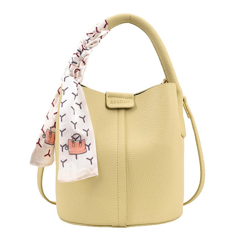Lychee Texture Handbag Bag Women's Spring New Shoulder Messenger Bag Fashion Silk Scarf Bucket Bag