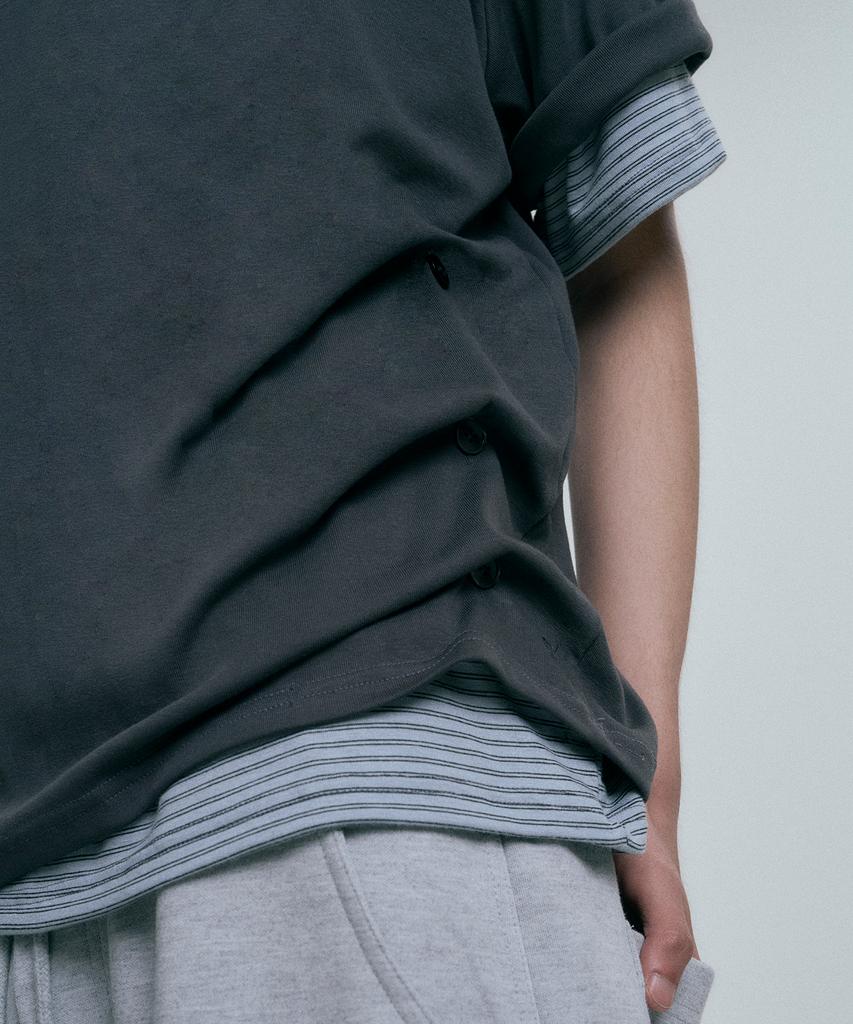 MOO Drape Fold Layered Short Sleeve Tee - Dark Gray