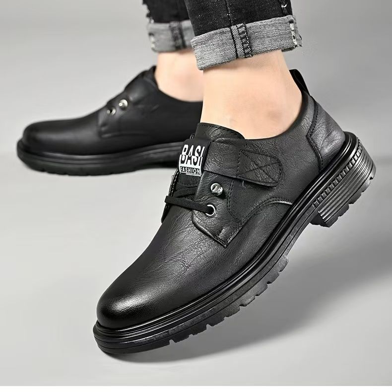 Autumn and winter new British style breathable casual shoes low top thick sole big head leather shoes soft sole