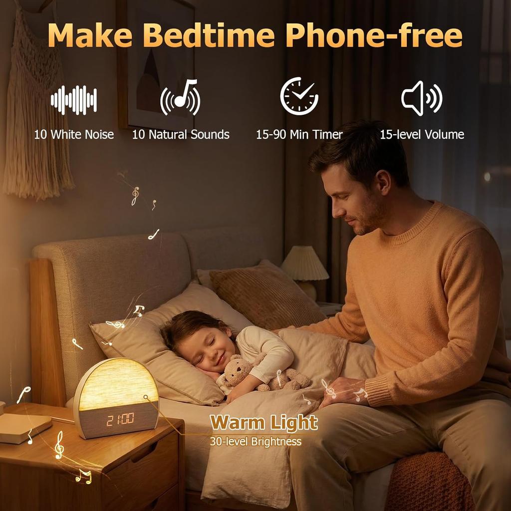 2026 Hot Selling Sunrise Wake-up Light Alarm Clock FM Radio Fabric Cover BT Speaker Touchscreen Digital for Adults/Kids/Bedroom