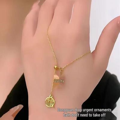 Collana Ciondolo Fu in Acciaio Titanio di Lusso Leggero da Donna - Design Mattoncino d'Oro