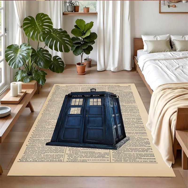 Anti‑Slip Crystal Velvet Floor Rug, Doctor Who Design Carpet for Indoor Living Bedroom Home Decoration