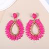 Exaggerated Handmade Retro Rattan Raffia Geometric Earrings Ethnic Style Summer Beach Women'S Tassel Earring