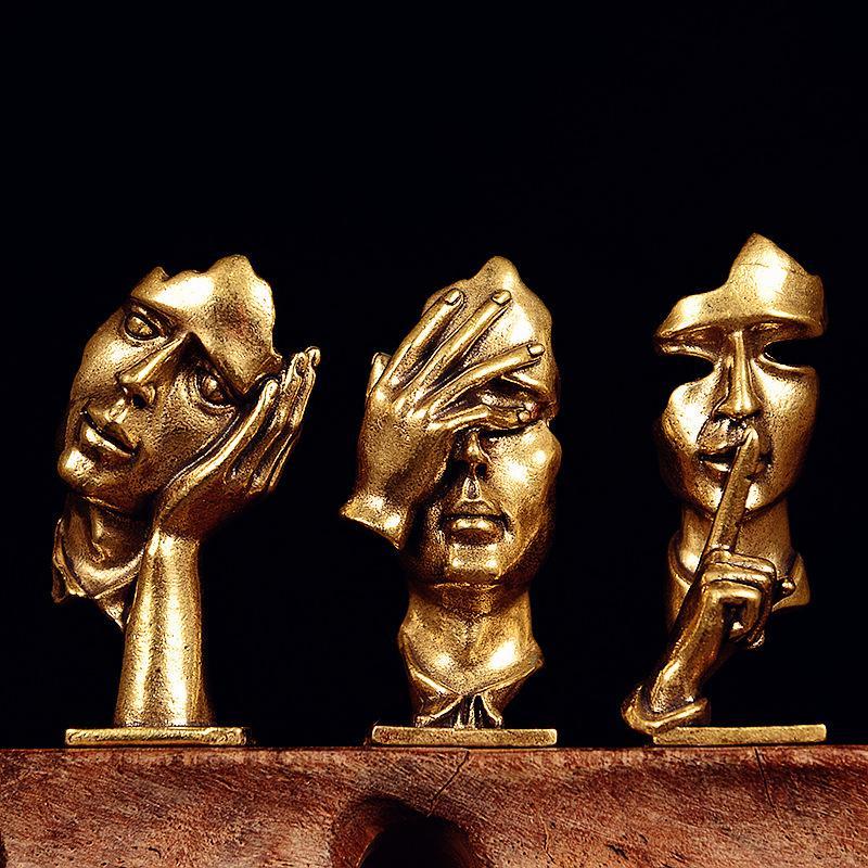 1/3Pcs Brass Abstract Face Sculpture Desktop Decoration Modern Art Statue European Style Figurine Home Office Decor Ornaments