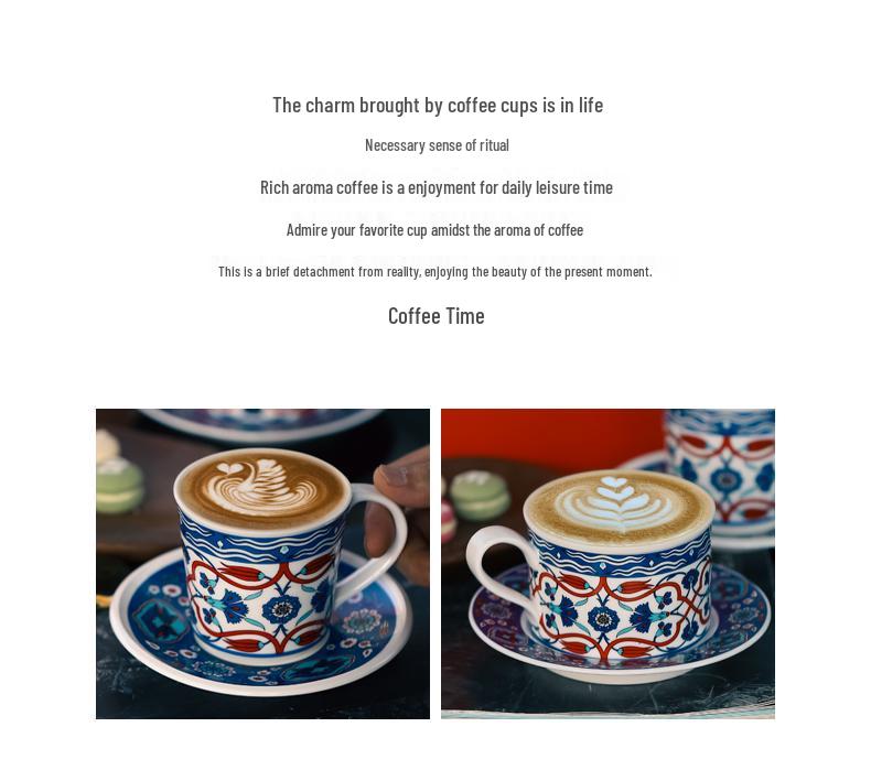 Set cană și farfurioară pentru latte din ceramică turcească - Cutie cadou cană retro