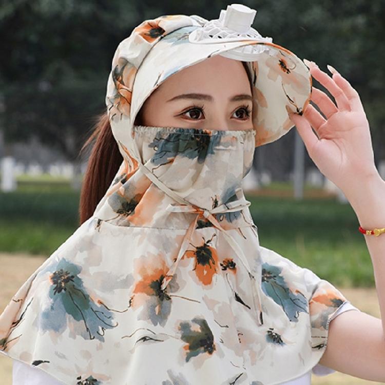 Summer Sun Hat with Fan for Women Girls Neck Flap Adjustable Hat Sunshades