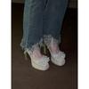 Fashion Block Heel Women's Platform French Bow Pump Shoes