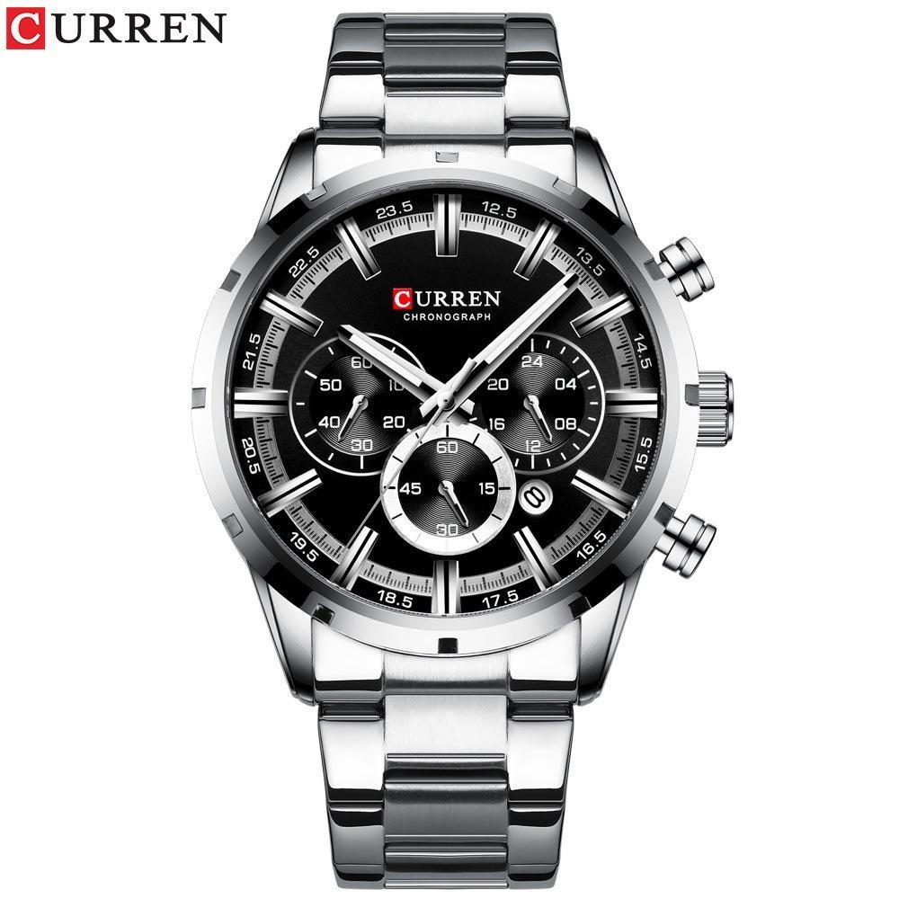 CURREN Sports Watch Unique Design Stainless Steel Automatic Date Chronograph Men's Fashion Casual Quartz Watches