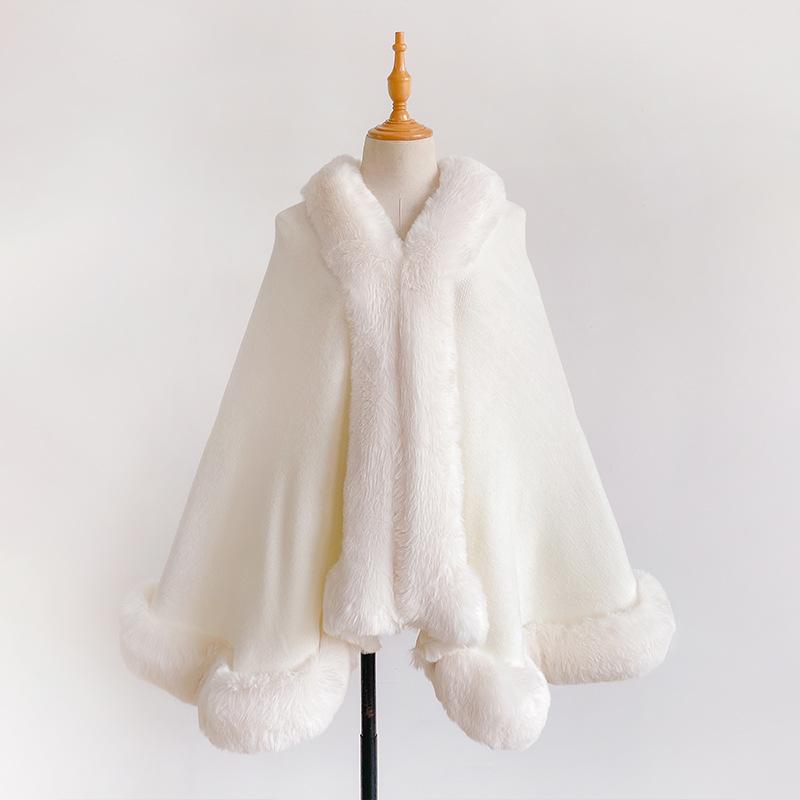 Autumn and winter new solid color imitation Rex rabbit hair temperament woolen cape shawl women's large size knitted cardigan jacket