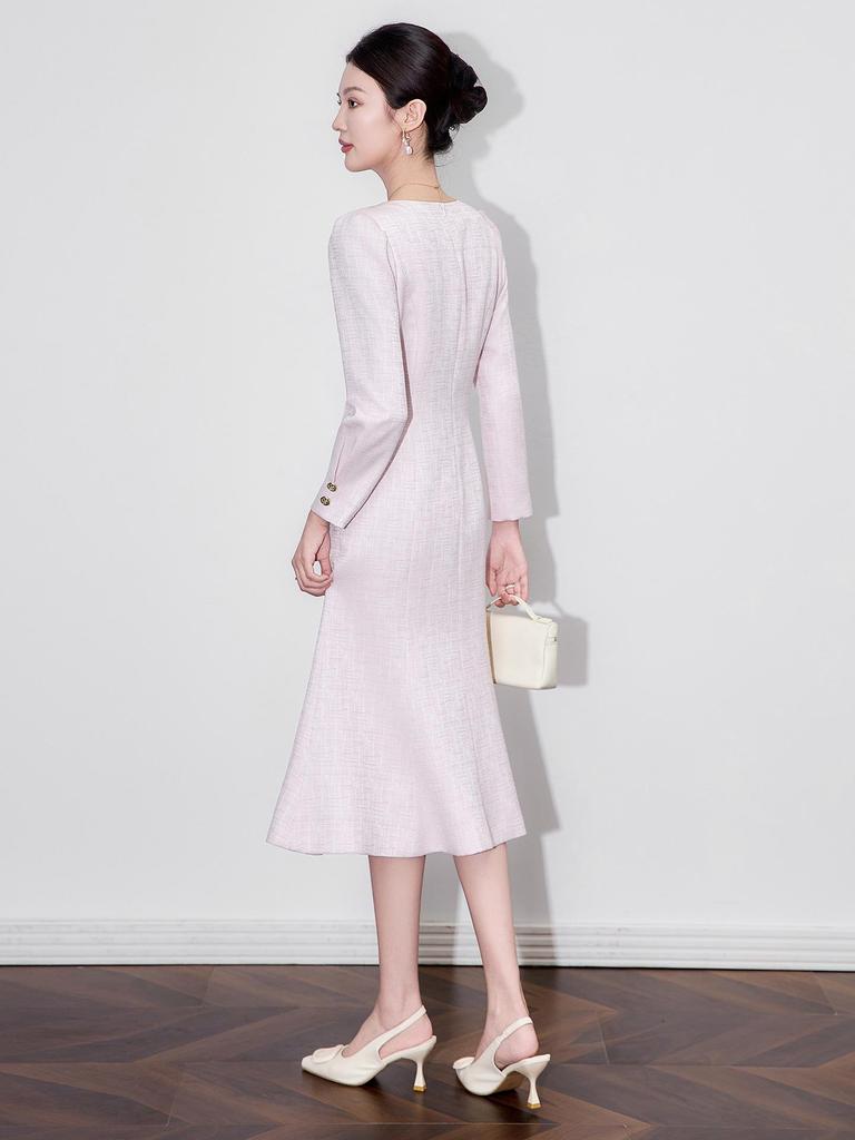 Elegantes Herbstkleid mit Fischschwanzsaum, tailliert, langärmlig für Damen