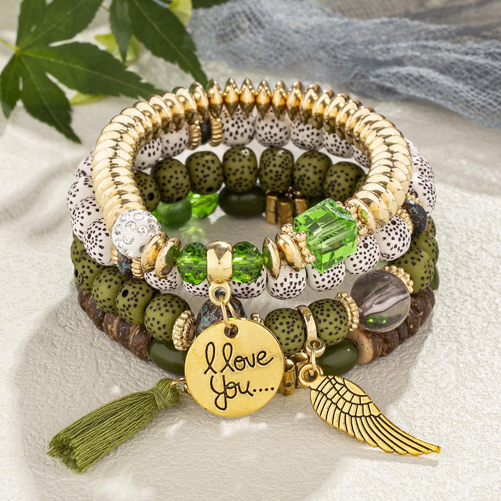 Bohemian Multi-Layer Bracelet Crystal Peach Heart Beaded Women'S Hand Retro Jewelry